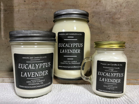 Eucalyptus Lavender - Essential Oil Soy Candles | Mason Jar Candles | Essential Oil