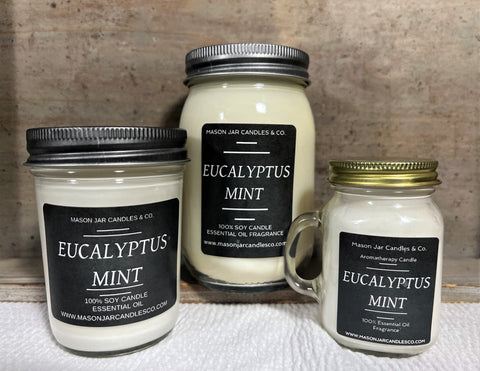 Eucalyptus Mint - Essential Oil Candles | Soy Candles | Mason Jar Candles | Essential Oil