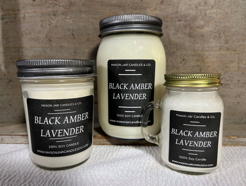 Black Amber Lavender - Scented Soy Wax Candle | Mason Jar Candle