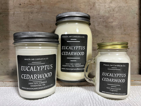 Eucalyptus Cedarwood Essential Oil Candle-Soy Wax Scented Candles Mason Jar Candles Free Shipping