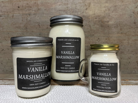 Vanilla Marshmallow - Scented Soy Wax Candle | Mason Jar Candle