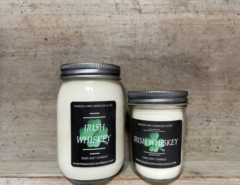 St. Patricks Irish Whiskey - Scented Soy Wax Candle | Mason Jar Candle