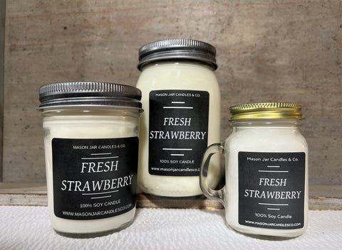 Fresh Strawberry - Scented Soy Wax Candles | Mason Jar