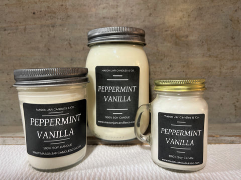 Peppermint Vanilla - Soy Candles | Mason Jar Candles | Pure Soy Wax
